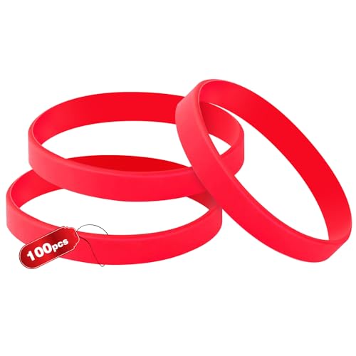 THXIY Kinder silikonarmband,100 Stück Silikon Armband Universal Armbänder Blank Gummi silikonarmbänder für Kinder Jungen Mädchen Rot von THXIY