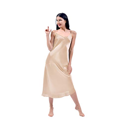 THXSILK Seide Nachthemd 19 Momme Natürliche Maulbeerseide Nachtkleid Damen Lang Seidennachtwäsche (Champagner, L) von THXSILK