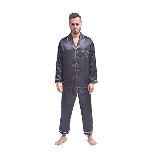 THXSILK Seide Pyjama Sets Herren 19 Momme Maulbeerseide Schlafanzug Lang Zweiteiliges Nachtwäsche Langarm (Rauchgrau, XXXL) von THXSILK