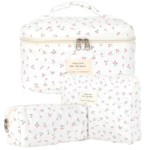 TIAASTAP Blumenmuster Kosmetiktasche Set Damen 3er Set –Kulturtasche, Makeup Bag & Waschtasche aus Stoff | Asthetic Schminktasche Beauty Case Set für Reise & Alltag von TIAASTAP