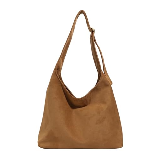 TIAASTAP Braune Handtasche Wildlederimitat Hobo Bag Vintage Shoulder Bag Shopper Tasche Damen Groß Damen-Schultertaschen Slouchy Bag Beuteltasche Umhängetasche Suede Bag von TIAASTAP