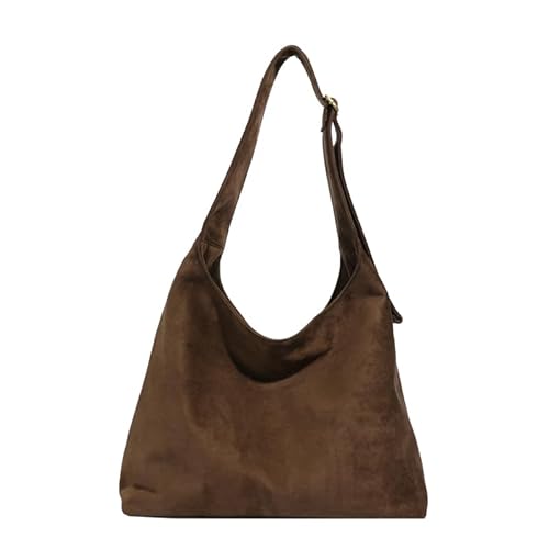 TIAASTAP Braune Handtasche Wildlederimitat Hobo Bag Vintage Shoulder Bag Shopper Tasche Damen Groß Damen-Schultertaschen Slouchy Bag Beuteltasche Umhängetasche Suede Bag von TIAASTAP