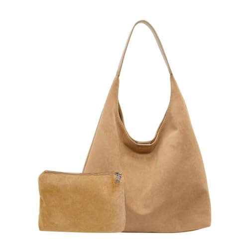 TIAASTAP Braune Handtasche Wildlederimitat Vintage Shopper Tasche Damen Groß Hobo Bag Beuteltasche Suede Bags for Women Slouchy Bag Shoulder Bag Tragetasche von TIAASTAP