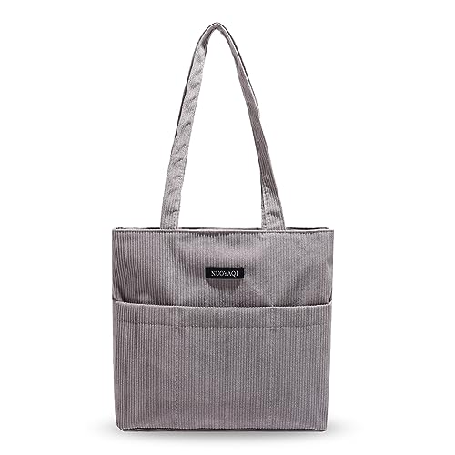 TIAASTAP Cord Tasche für Damen Handtasche Groß Schultertasche Tote Bag mit Reißverschluss Shopper Tasche Beuteltasche Stofftasche uni tasche Tote Bag School Handtaschen für Schule Arbeit Einkaufen von TIAASTAP