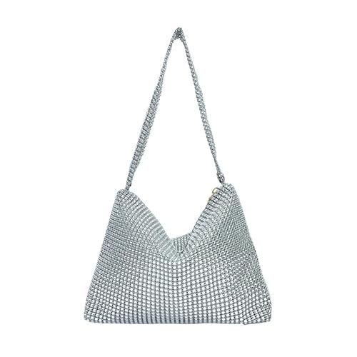 TIAASTAP Damen-Clutches Silber Handtasche Damen Klein Glitzer Tasche y2k Hobo Bag Strasssteine Schultertasche Elegante Shoulder Bag Abendtasche Damen Umhängetasche Glitzertasche für Abend Party von TIAASTAP