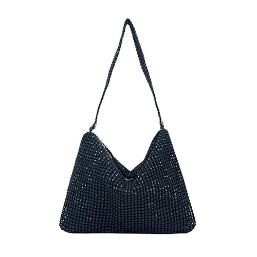 TIAASTAP Damen-Clutches Silber Handtasche Damen Klein Glitzer Tasche y2k Hobo Bag Strasssteine Schultertasche Elegante Shoulder Bag Abendtasche Damen Umhängetasche Glitzertasche für Abend Party von TIAASTAP