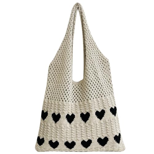 TIAASTAP Gehäkelte Tasche Leichte Tote Bag Aesthetic Hobo Bag Coquette Aesthetic Handtasche Gewebte Tasche Woven Bag Beuteltasche Groß Shopper Tasche Schultertasche für Teenager Mädchen von TIAASTAP