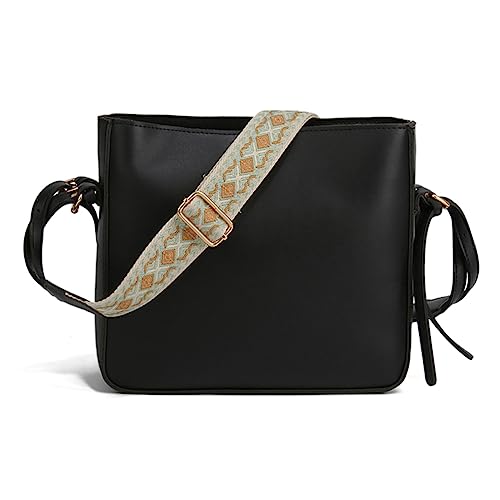 TIAASTAP Groß Leder Umhängetasche Crossbody Bag Damen Breiter Gurt Schultertasche, Vintage Groß Shopper Umhängetasche Damen Gross Moderne Taschen mit Breitem Schultergurt Beuteltasche von TIAASTAP