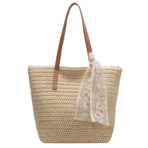 TIAASTAP Groß Strohtasche Strandtasche mit Reißverschluss Korbtaschen Geflochtene Tasche Basttaschen Damen Sommer Stroh Handtasche Sommertaschen Straw Bag Tote Bag von TIAASTAP