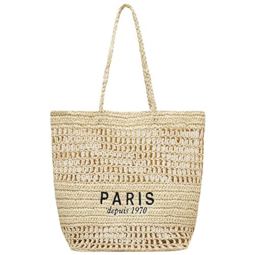 TIAASTAP Groß Strohtaschen Strandtasche Boho Geflochtene Tasche Stroh Handtasche Korbtaschen Tote Bag Aesthetic Basttasche Gewebte Shopper Tasche für Strand Reise Einkauf von TIAASTAP