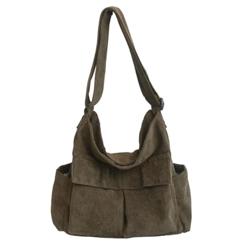 TIAASTAP Gross Umhängetasche für Damen Cord Tasche mit Reißverschluss Groß Handtasche Umhängetasche Damen Stoff Vintage Hobo Crossbody Bag Damen Groß Messenger Bag mit mehreren Taschen von TIAASTAP