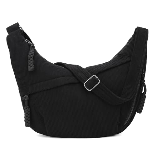 TIAASTAP Groß Umhängetasche Cord Tasche Half Moon Crossbody Bag, Schöne Bauchtasche Damen Cord Hobo Bag Messenger Bag Crossbag Shoulder Bag Women Handtasche Mittelgroß Schultertasche von TIAASTAP