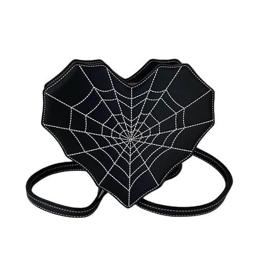 TIAASTAP Handtasche Herzform Umhängetasche mit Spinnennetz Muster Y2K Goth Taschen Gothic Crossbody Bag Damen Leder Schultertasche Women's Shoulder Bag Coole Sachen für Teenager Mädchen von TIAASTAP