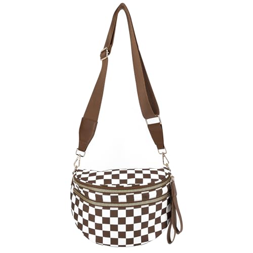 TIAASTAP Kariert Crossbody Bag Groß Bauchtasche Damen-Umhängetaschen Stoff Handtasche Sport Crossbag Gross Damen-Schultertaschen Hüfttasche Brusttasche Gürteltasche von TIAASTAP