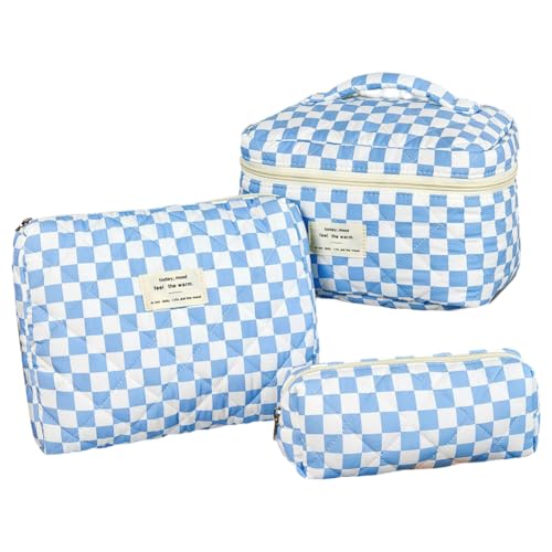 TIAASTAP Kariert Kosmetiktasche Set, Groß Weiche Kulturtasche für Damen Mädchen Make up Organizer Tasche Schminktasche Essential Aufbewahrung Cosmetic Beauty Bag Frauen Geschenk von TIAASTAP