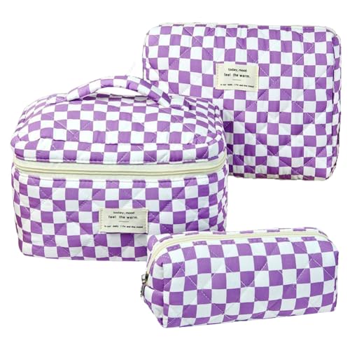 TIAASTAP Kariert Kosmetiktasche Set, Groß Weiche Kulturtasche für Damen Mädchen Make up Organizer Tasche Schminktasche Essential Aufbewahrung Cosmetic Beauty Bag Frauen Geschenk von TIAASTAP