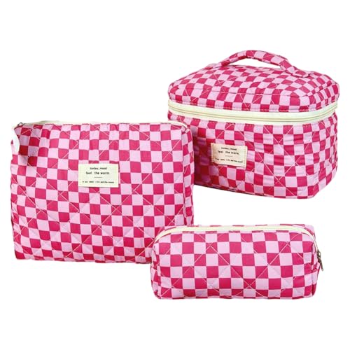 TIAASTAP Kariert Kosmetiktasche Set, Groß Weiche Kulturtasche für Damen Mädchen Make up Organizer Tasche Schminktasche Essential Aufbewahrung Cosmetic Beauty Bag Frauen Geschenk von TIAASTAP