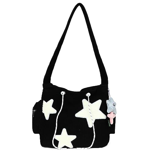 TIAASTAP Kawaii Cord Tasche für Damen Umhängetasche mit Reißverschluss Tote Bag Aesthetic School Bag Groß Handtasche Schultertasche Damen Hobo Bag für Arbeit Reisen Schule, Kawaii Schulsachen von TIAASTAP