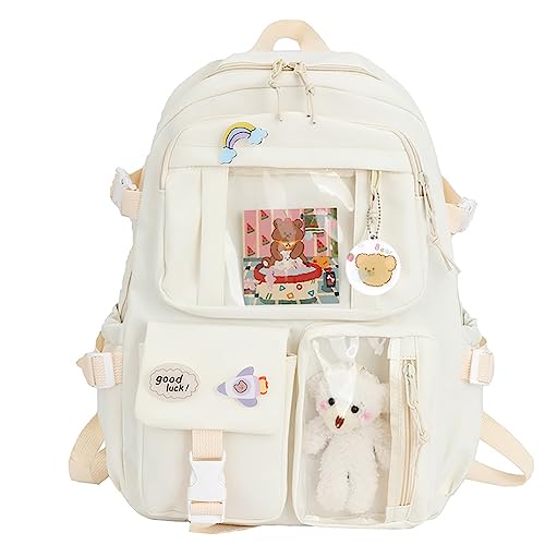 TIAASTAP Kawaii Rucksack für Teenager Mädchen, Aesthetic School Bag Cute Backpack Wasserdicht Schulrucksack Mädchen Schultasche 3 5 Klasse Schulranzen Kinderrucksack mit Kawaii-Anhänger von TIAASTAP