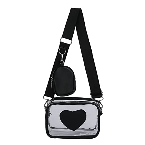 TIAASTAP Konzert Tasche Durchsichtige, Entspricht der Stadion-Norm, Transparente Umhängetasche Damen, Wasserdichte Klare Crossbody Tasche, Breite Schultergurte Bequemer mit kleine tasche Schwarz Herz von TIAASTAP