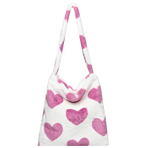 TIAASTAP Plüsch Handtasche mit Reißverschluss Kawaii Plüschtasche Große Kapazität Schultertasche Teddy Tasche Shopper Puffer Tote Bag Aesthetic Flauschige Tasche Handtaschen für Uni Teenager Mädchen von TIAASTAP