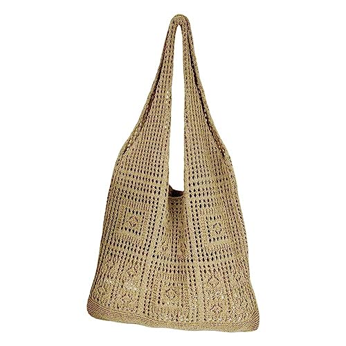 TIAASTAP Strandtasche Tasche Damen Umhängetasche Groß Shopper Tasche Tote Bag Handtasche Sommer Boho Häkeltasche Schultertasche Beuteltasche Baumwolle Aushöhlen für Reisen Einkaufen von TIAASTAP