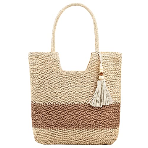 TIAASTAP Stroh Handtasche Damen, Sommer Strandtasche Stroh Groß mit Reißverschluss, Boho Bag Strohtasche Korbtasche Geflochten Basttaschen mit Quasten von TIAASTAP