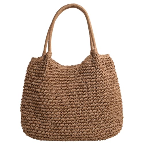 TIAASTAP Strohtasche für Damen Summer Stroh Handtasche Strandtasche Schultertasche Boho Geflochtene Tasche Korbtasche Tote Bag Basttasche Groß Gewebte Tasche Shopper Tasche Straw Bag von TIAASTAP