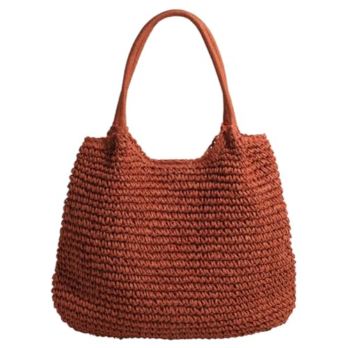 TIAASTAP Strohtasche für Damen Summer Stroh Handtasche Strandtasche Schultertasche Boho Geflochtene Tasche Korbtasche Tote Bag Basttasche Groß Gewebte Tasche Shopper Tasche Straw Bag von TIAASTAP