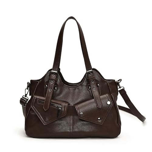 TIAASTAP Vintage Y2K Handtasche Damen – Gross Schultertasche mit Oberer Griff & Abnehmbarer Schultergurt | Robuste City Bag Umhängetasche aus PU Leder für Uni, Alltag & Punk-Stil von TIAASTAP