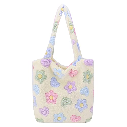 TIAASTAP Weiche Plüsch Handtasche Teddy Tasche Shopper Felltasche Groß Plüschtasche Schultertasche Niedlich Puffer Tote Bag Aesthetic Kawaii Deko Flauschige Tasche Handtaschen für Uni Mädchen von TIAASTAP