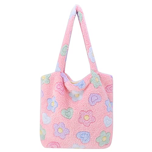 TIAASTAP Weiche Plüsch Handtasche Teddy Tasche Shopper Felltasche Groß Plüschtasche Schultertasche Niedlich Puffer Tote Bag Aesthetic Kawaii Deko Flauschige Tasche Handtaschen für Uni Mädchen von TIAASTAP