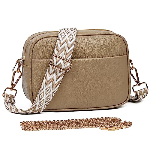 TIAASTAP klein Umhängetasche für Damen veganem Leder Crossbody Bag Damen Breiter Gurt Schultertasche Handytasche zum Umhängen Handtasche Moderne Taschen mit Breitem Schultergurt und Kette von TIAASTAP