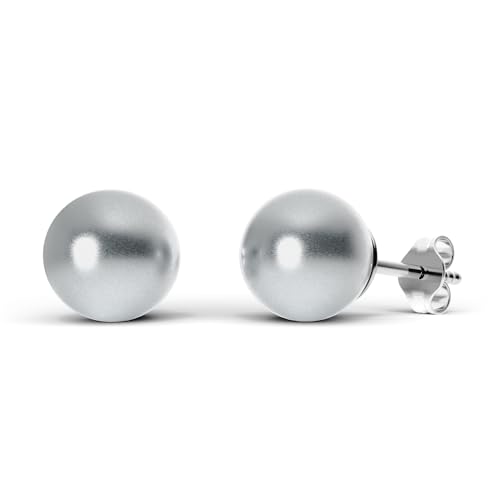 TIABELLE – Ohrstecker CRYSTAL PEARL aus Titan mit glänzenden Swarovski® Perlen – Silberfarbene Perlenohrringe für Damen – allergenfrei & hautverträglich – Handmade in Germany (8,0mm ø | Light Grey) von TIABELLE