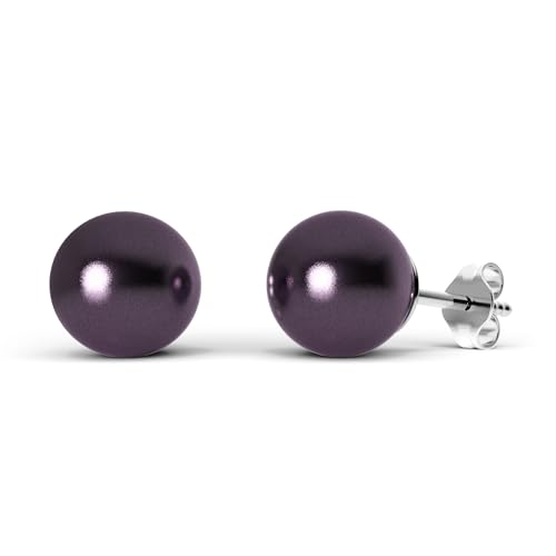 TIABELLE – Ohrstecker CRYSTAL PEARL aus Titan mit glänzenden Swarovski® Perlen – Silberfarbene Perlenohrringe für Damen – allergenfrei & hautverträglich – Handmade in Germany (Burgundy) von TIABELLE