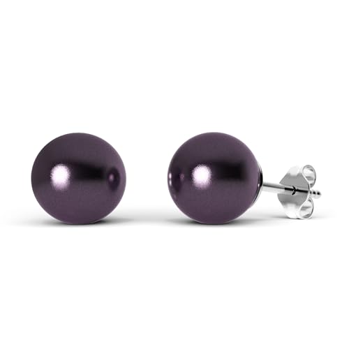 TIABELLE – Ohrstecker CRYSTAL PEARL aus Titan mit glänzenden Swarovski® Perlen – Silberfarbene Perlenohrringe für Damen – allergenfrei & hautverträglich – Handmade in Germany (8,0mm ø | Burgundy) von TIABELLE