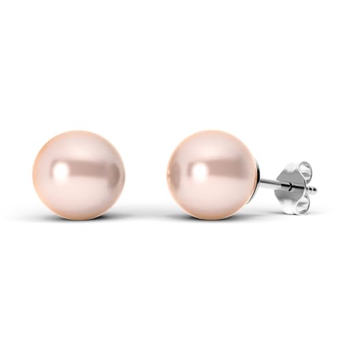 TIABELLE – Ohrstecker CRYSTAL PEARL aus Titan mit glänzenden Swarovski® Perlen – Silberfarbene Perlenohrringe für Damen – allergenfrei & hautverträglich – Handmade in Germany (8,0mm ø | Peach) von TIABELLE