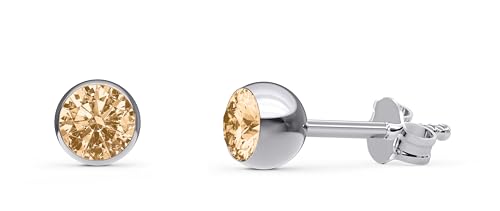 TIABELLE – Ohrstecker KIRA aus Titan mit funkelnden Swarovski® Zirconias – Silberfarbene Ohrringe für Damen – allergenfrei & hautverträglich – Handmade in Germany (MIDI | 5,0mm ø | Yellow) von TIABELLE