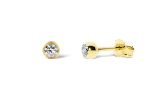 TIABELLE – Ohrstecker KIRA aus Titan mit funkelnden Swarovski® Zirconias – Silberfarbene Ohrringe für Damen – allergenfrei & hautverträglich – Handmade in Germany (MINI | 3,5 mm ø | Gold) von TIABELLE