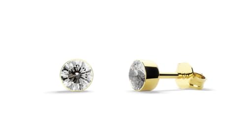 TIABELLE – Ohrstecker RISE aus Titan mit funkelnden Swarovski® Zirconias – Goldfarbene Ohrringe für Damen – allergenfrei & hautverträglich – Handmade in Germany (MIDI | 4,3mm ø | Gold White) von TIABELLE