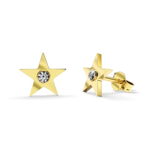 TIABELLE – Ohrstecker STELLA aus Titan mit funkelnden Swarovski® Zirconias – Goldfarbene Stern Ohrringe für Damen – allergenfrei & hautverträglich – Handmade in Germany (6 mm) von TIABELLE