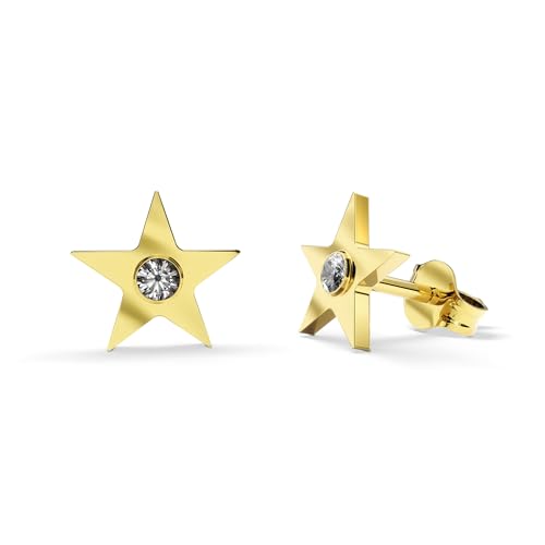 TIABELLE – Ohrstecker STELLA aus Titan mit funkelnden Swarovski® Zirconias – Goldfarbene Stern Ohrringe für Damen – allergenfrei & hautverträglich – Handmade in Germany (MIDI | 7,2mm ø) von TIABELLE
