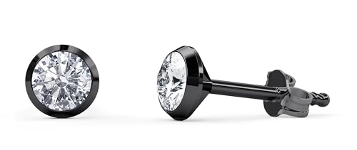 TIABELLE – Ohrstecker TRUMPET aus Titan mit funkelnden Swarovski® Zirconias – Schwarzfarbene Ohrringe für Damen – allergenfrei & hautverträglich – Handmade in Germany (MIDI | 5,1mm ø | Black White) von TIABELLE