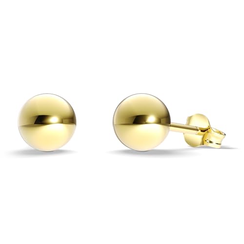 TIABELLE – Ohrstecker ZOE aus Titan – Goldfarbene Kugel Ohrringe für Damen – allergenfrei & hautverträglich – Handmade in Germany (6,0mm ø) von TIABELLE