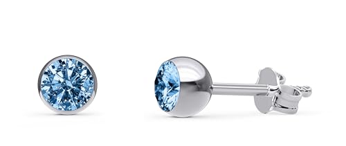 TIABELLE – Ohrstecker KIRA aus Titan mit funkelnden Swarovski® Zirconias – Silberfarbene Ohrringe für Damen – allergenfrei & hautverträglich – Handmade in Germany (MIDI | 5,0mm ø | Light Blue) von TIABELLE