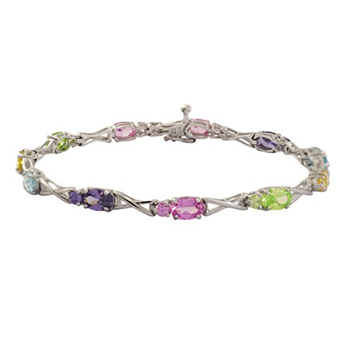 TIAMIA Damen-Armband aus 925er Sterlingsilber, künstlicher rosa Saphir und farbiger Zirkonia, Länge 18 cm, B6086PCRWCZSS, 7.25 inches, Halbedelsteine, Zirkonia von TIAMIA