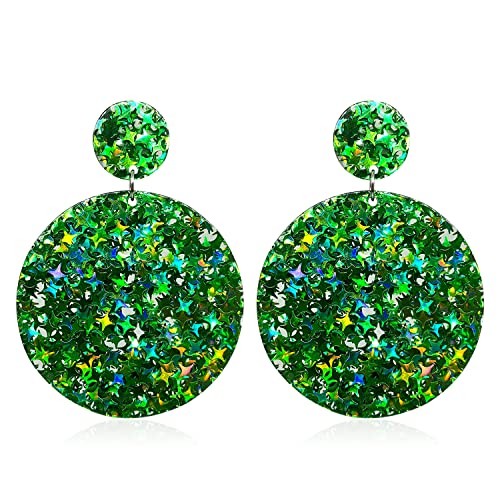 TIANBANGSHI Retro Acrylic Round Rectangle Heart Shape Glitter Sequins Dangle Drop Stud Earrings Boho Lightweight Resin Geometric Sparkly Star Statement for Earrings Women 70s 80s, Acryl von TIANBANGSHI