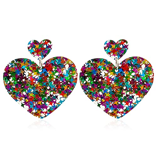 TIANBANGSHI Retro Acrylic Round Rectangle Heart Shape Glitter Sequins Dangle Drop Stud Earrings Boho Lightweight Resin Geometric Sparkly Star Statement for Earrings Women 70s 80s, Acryl von TIANBANGSHI
