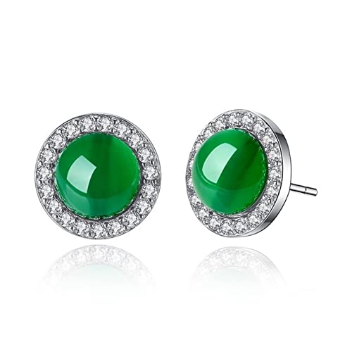 Natürliche grüne Jade und Chalcedon Runde Ohrringe 925 Silber geschnitzt Achat Anhänger Jade Schmuck Mode Amulett für Damen Geschenke von TIANHEY