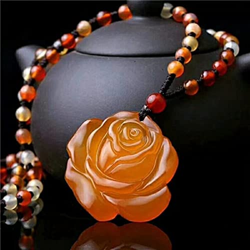 TIANHEY Achat Rose Halskette Anhänger Edelstein Damen Schmuck Talisman Anhänger Jade Schmuck mit Halskette von TIANHEY